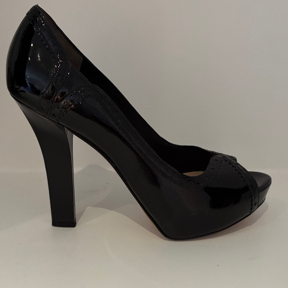 Via Spiga patent leather Black Peep Toe Pumps